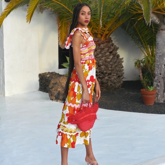 NWT CELIAB Women Red Sunstone Floral Tiered Midi Dress, Sz S - Picture 2 of 6